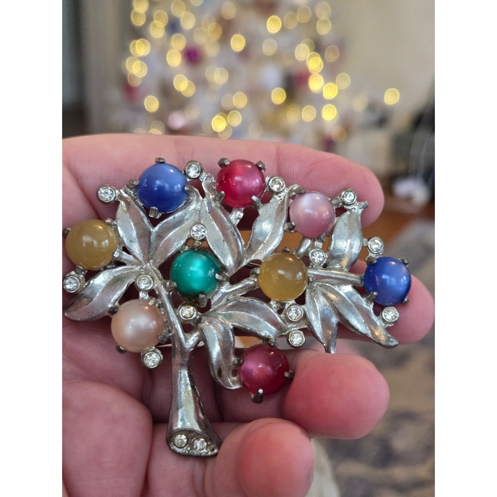 Coro G Vereecchio "Tree of Life" Moonstone Brooch Vintage Rare Unsigned